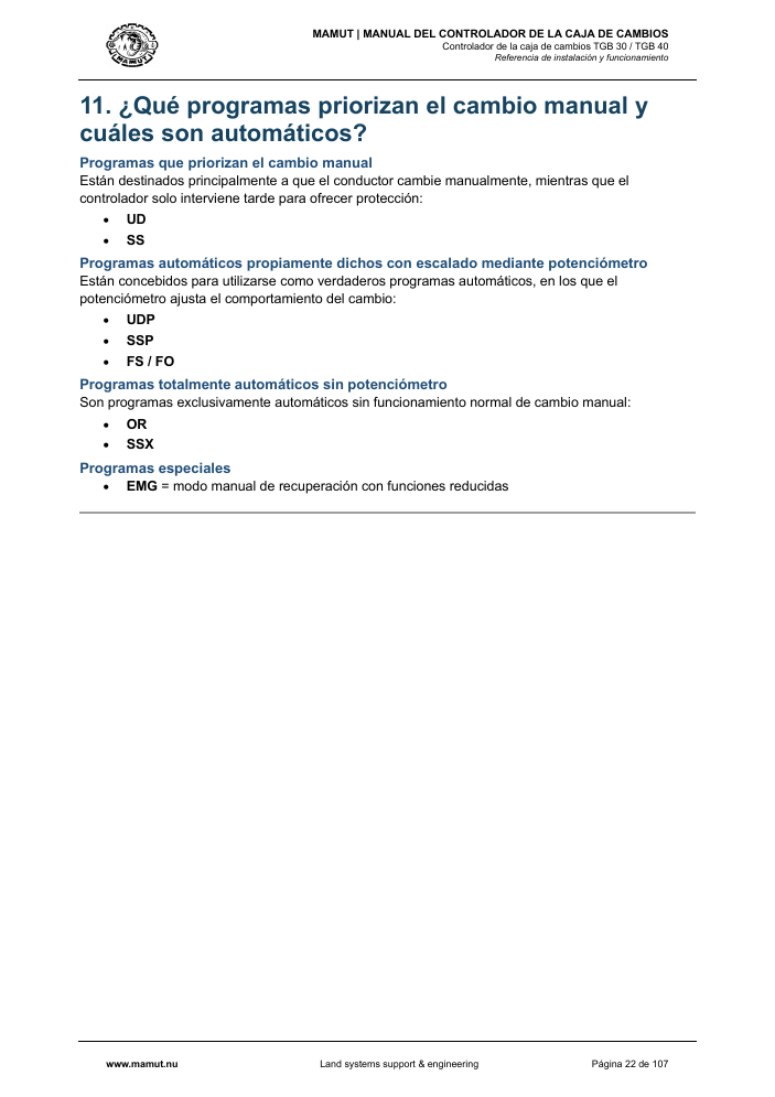 MAMUT TGB Manual page 22