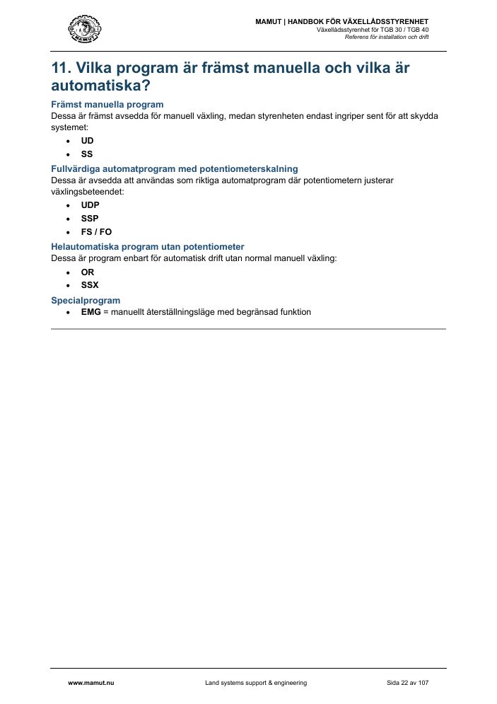 MAMUT TGB Manual page 22