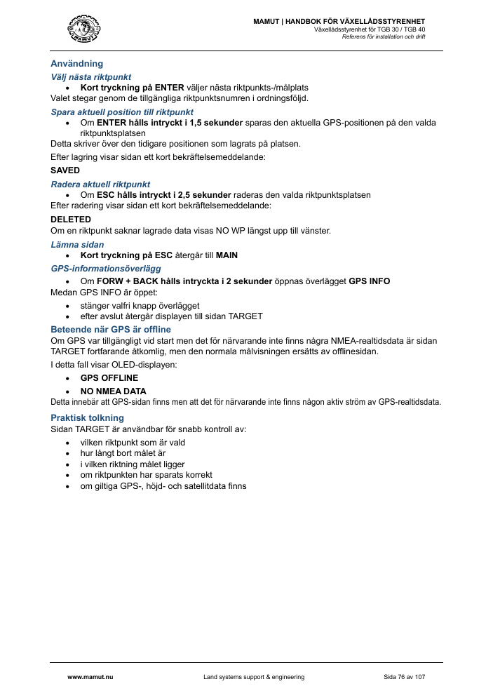 MAMUT TGB Manual page 76