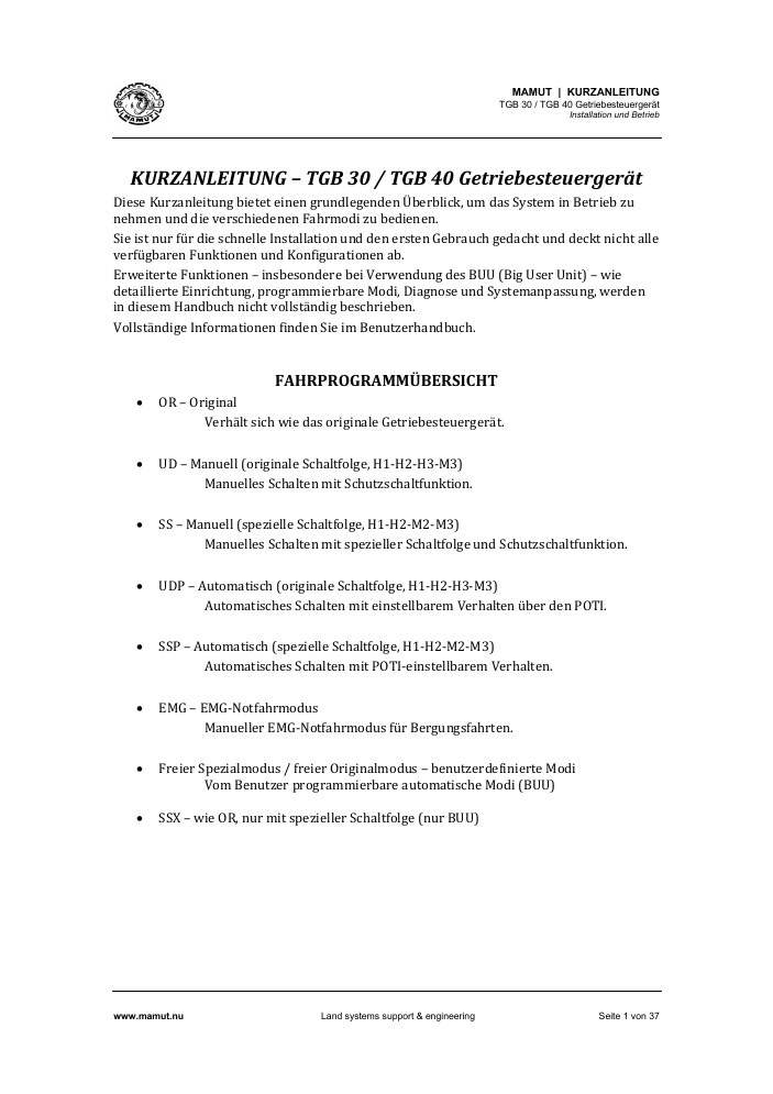 TGB Schnellstart-Anleitung page 1